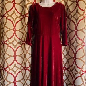 NWOT Burgundy Velvet Scoop Back Fit & Flare Dress